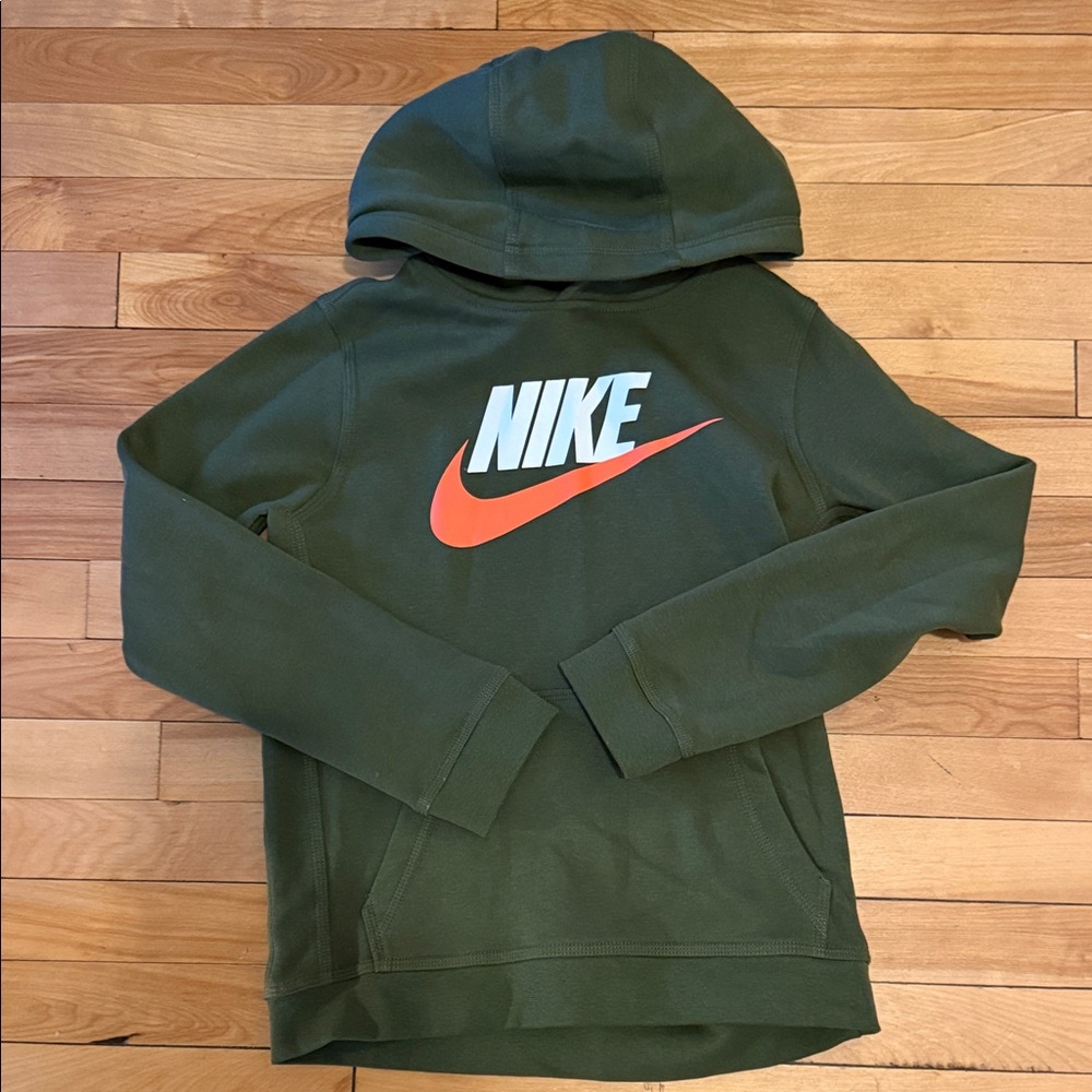 Nike Green Hoodie with Orange Swoosh and White Logo
